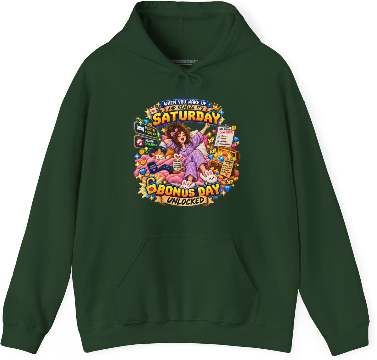 Pajama Party - Pullover Hoodie in Forest Green, front view