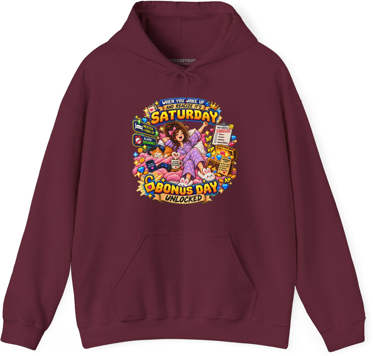 Pajama Party - Pullover Hoodie in Maroon, front view
