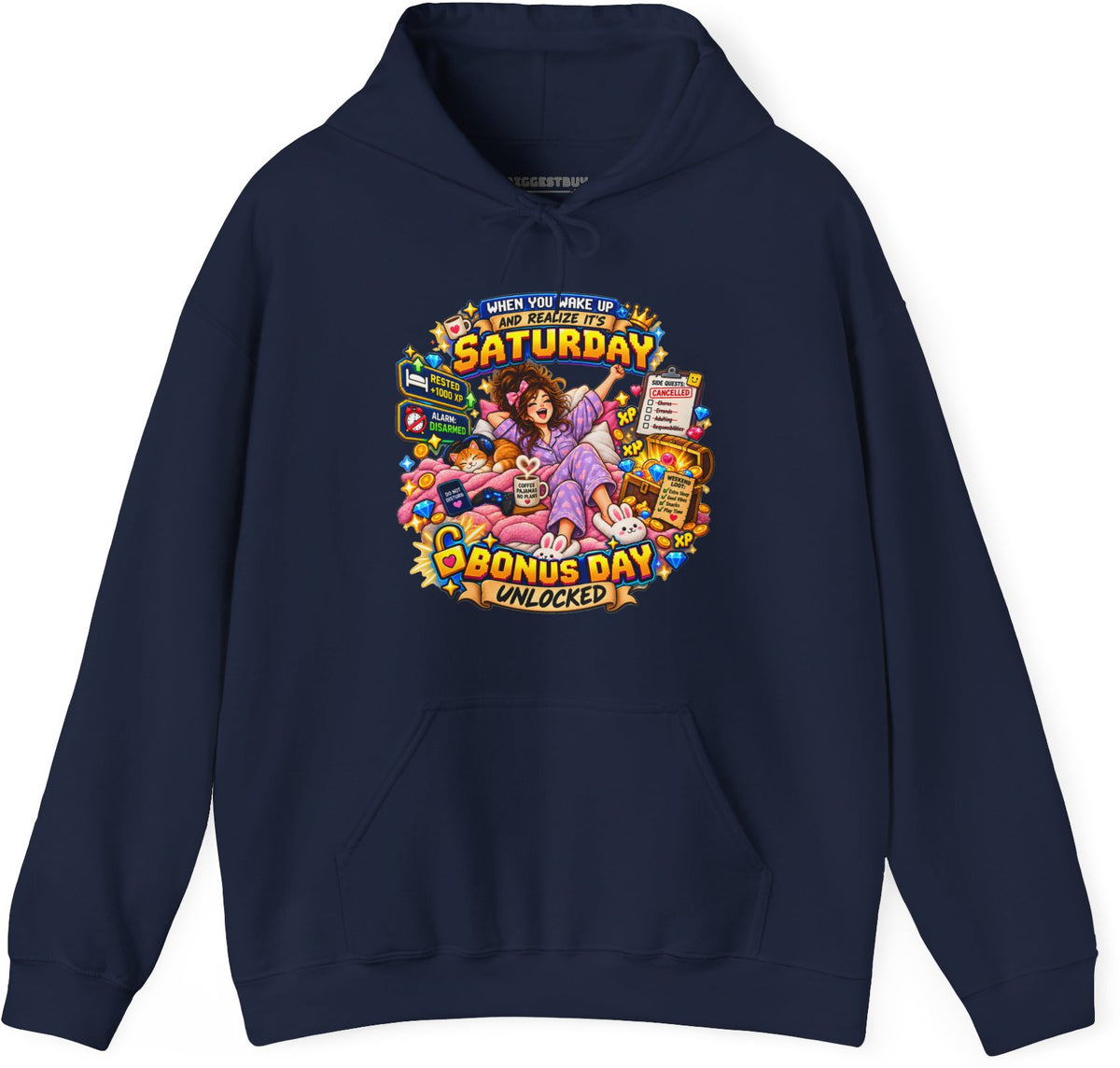 Pajama Party - Pullover Hoodie in Navy, front view