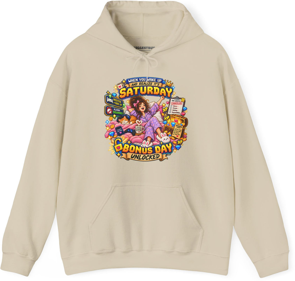 Pajama Party - Pullover Hoodie in Sand, front view