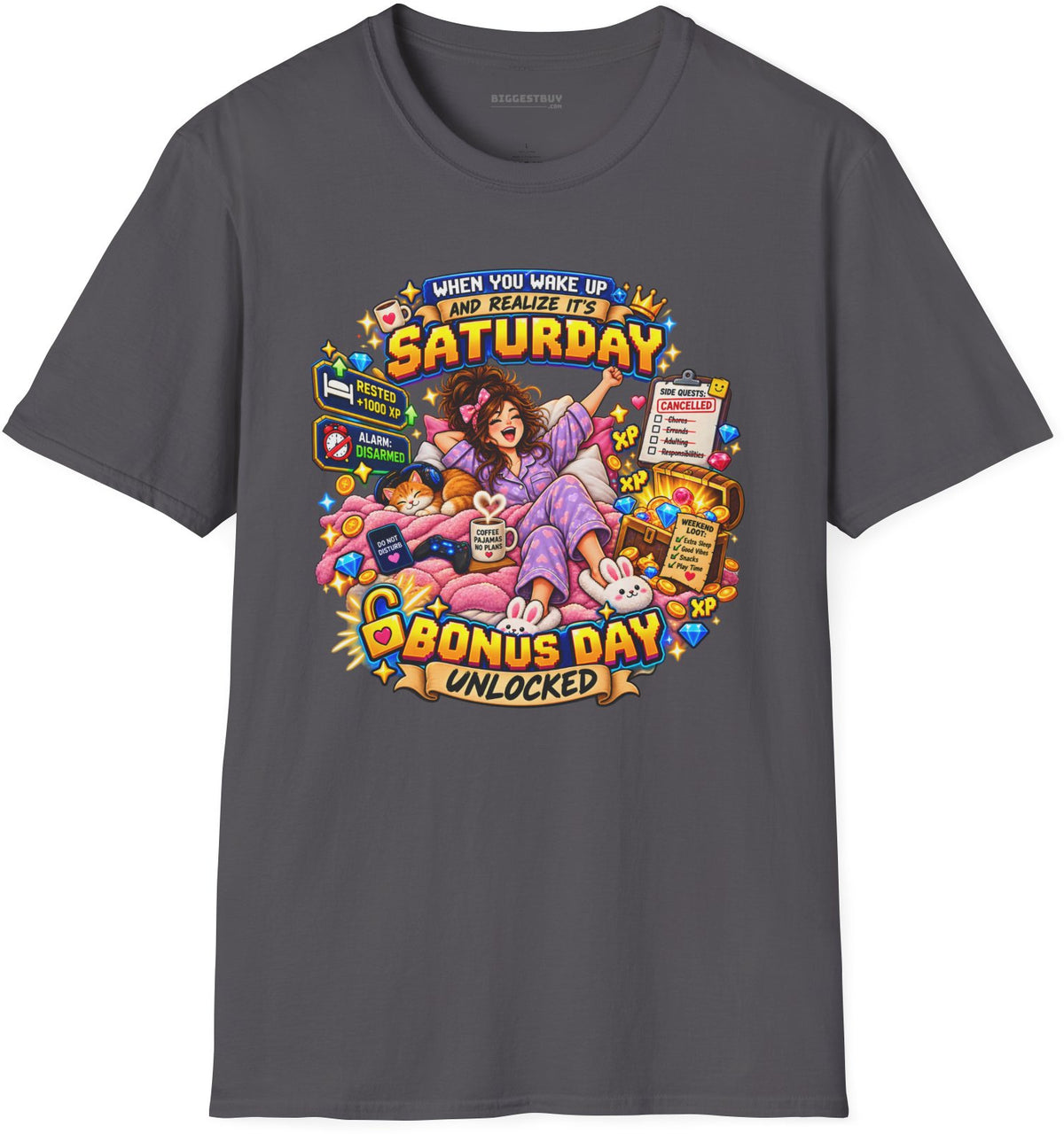 Pajama Party - Softstyle T-Shirt in Charcoal, front view