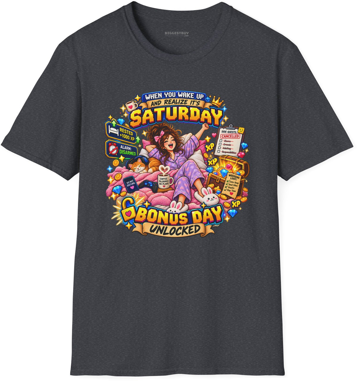 Pajama Party - Softstyle T-Shirt in Dark Heather Grey, front view