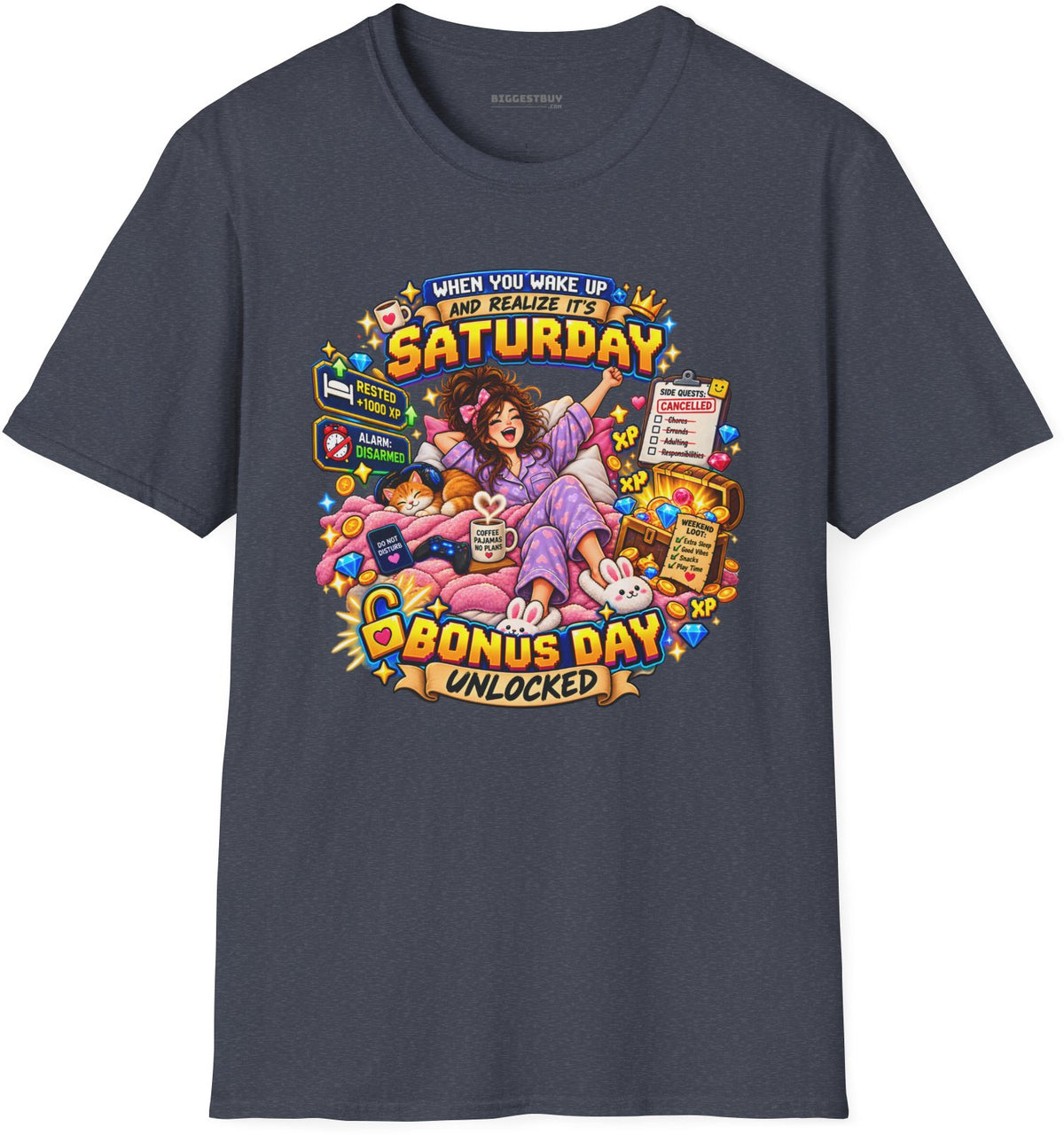 Pajama Party - Softstyle T-Shirt in Heather Navy, front view