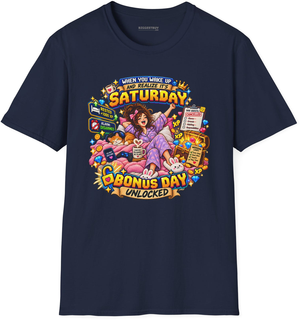 Pajama Party - Softstyle T-Shirt in Navy, front view