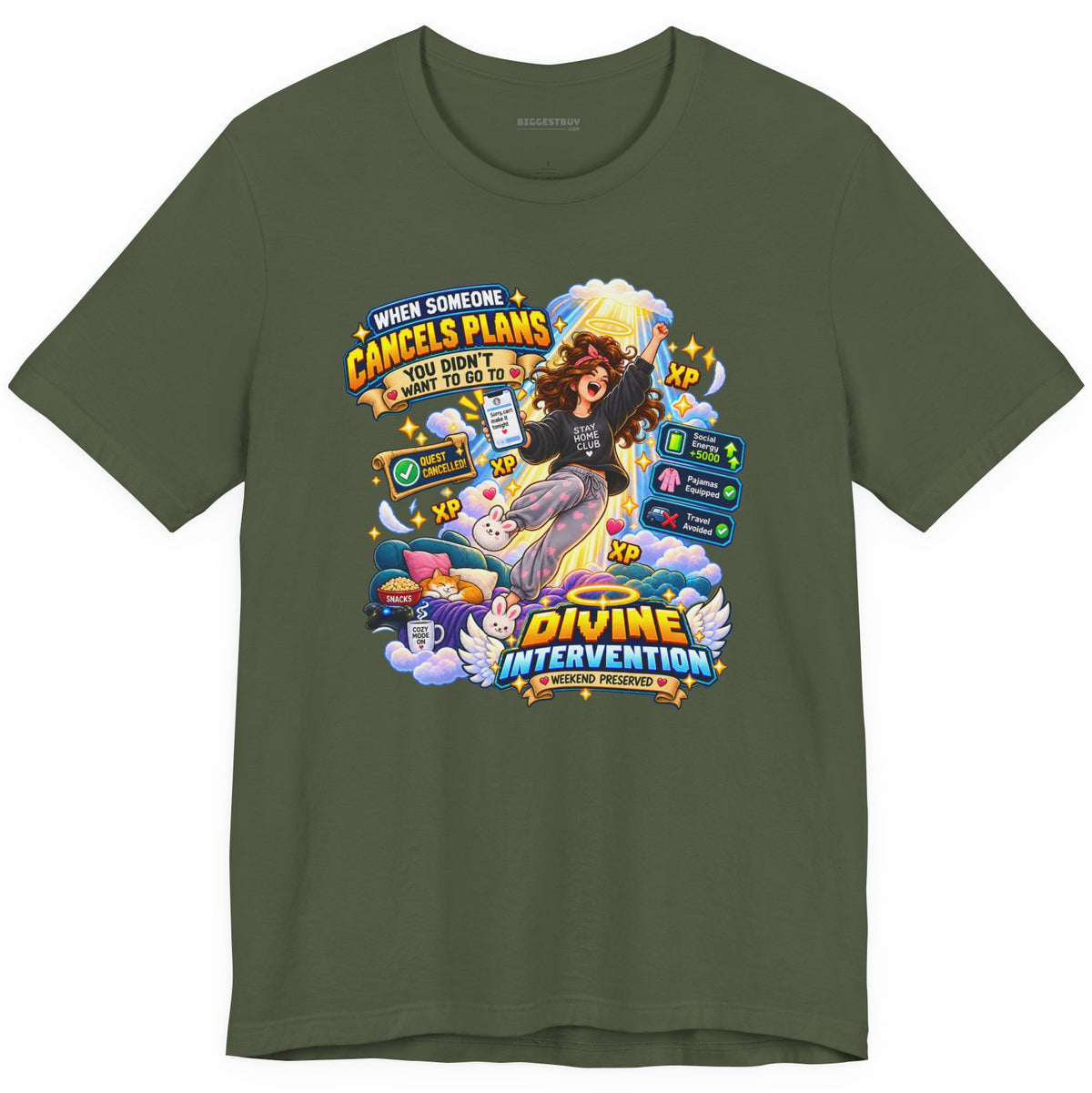 Pamphlet Punchline - Classic Jersey Tee in Military Green, front view