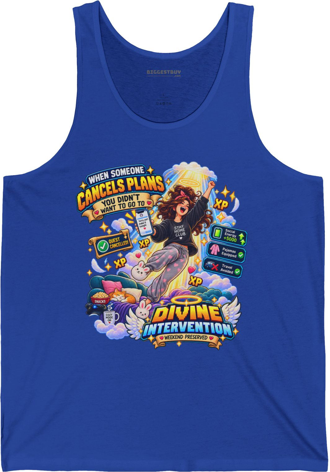 Pamphlet Punchline - Jersey Tank Top in True Royal, front view
