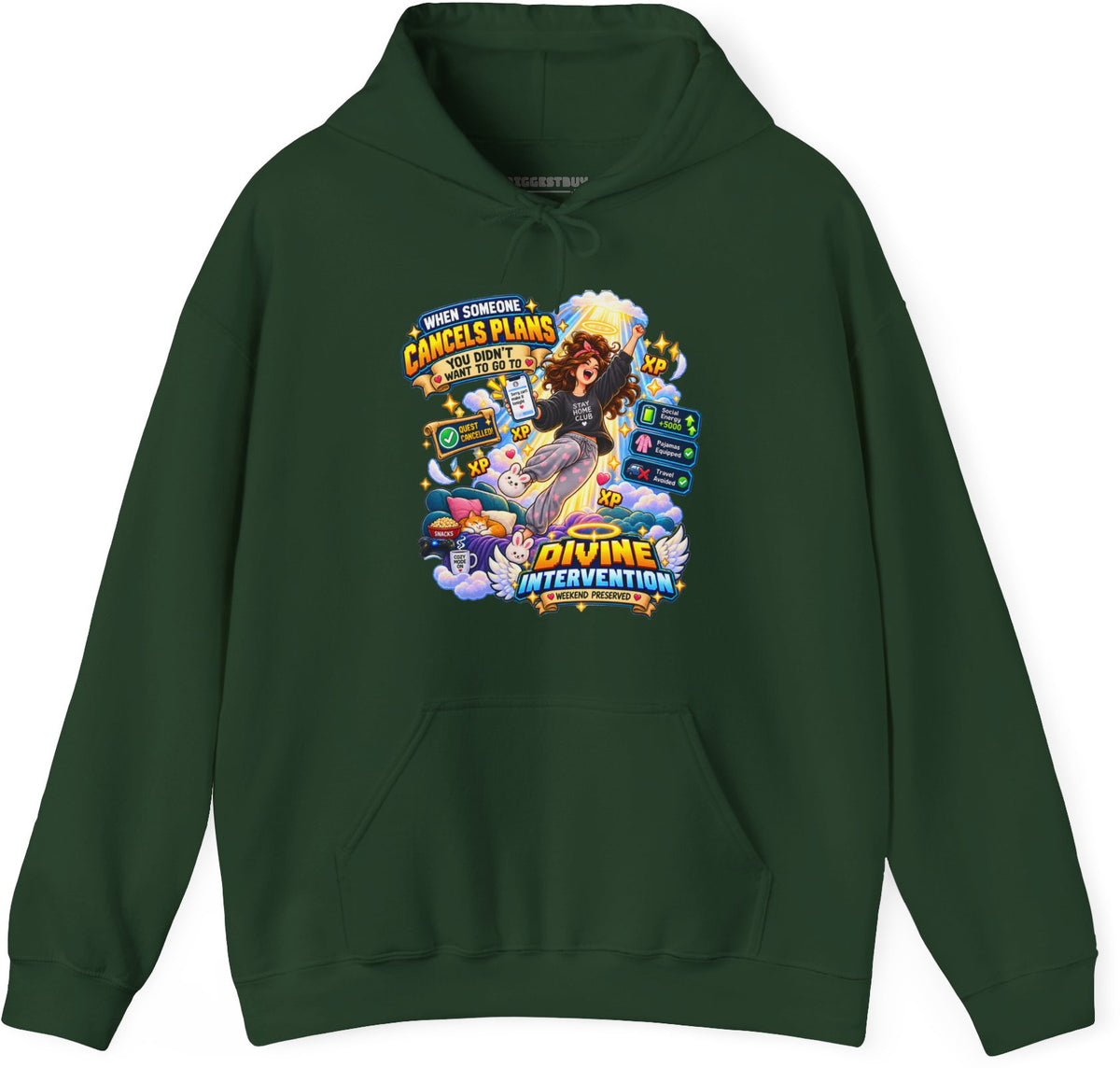 Pamphlet Punchline - Pullover Hoodie in Forest Green, front view