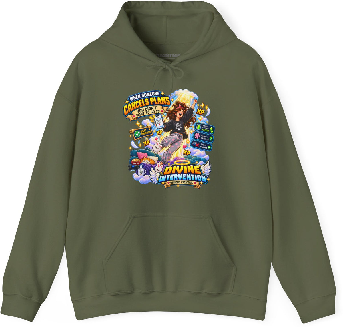 Pamphlet Punchline - Pullover Hoodie in Military Green, front view