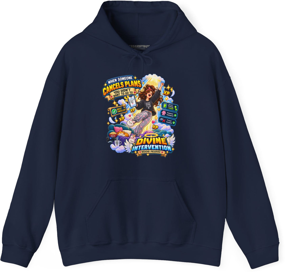 Pamphlet Punchline - Pullover Hoodie in Navy, front view