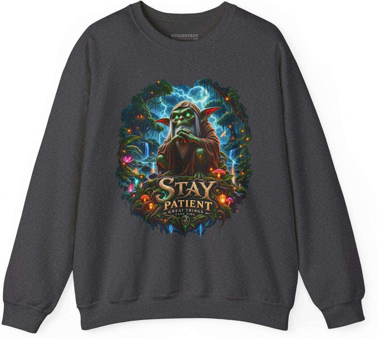 Patient Goblin - Crewneck Sweatshirt in Dark Heather, front view