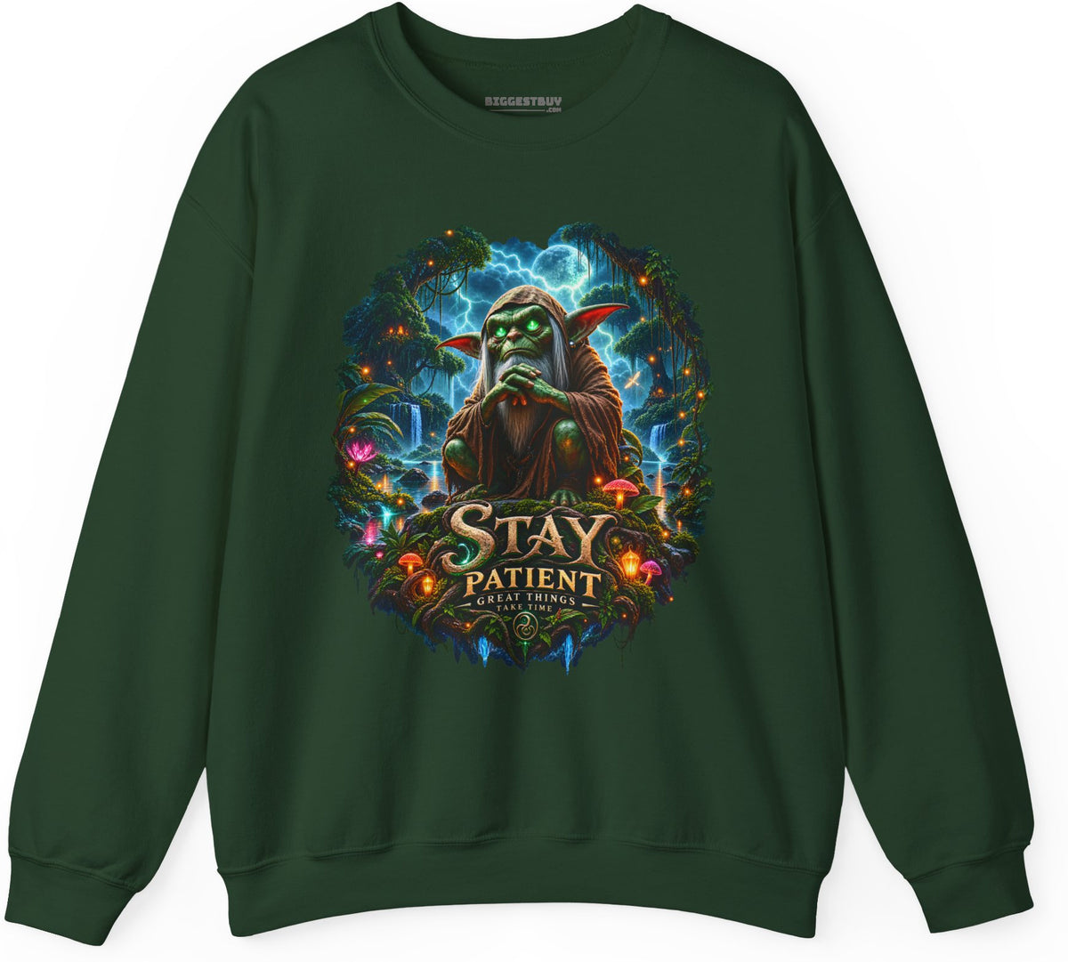 Patient Goblin - Crewneck Sweatshirt in Forest Green, front view