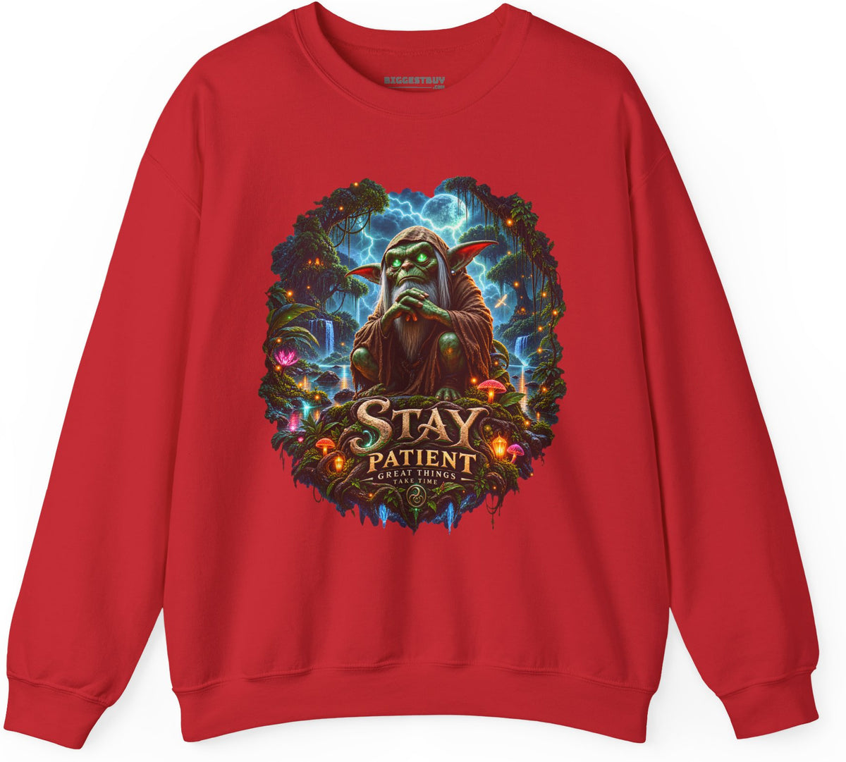 Patient Goblin - Crewneck Sweatshirt in Red, front view