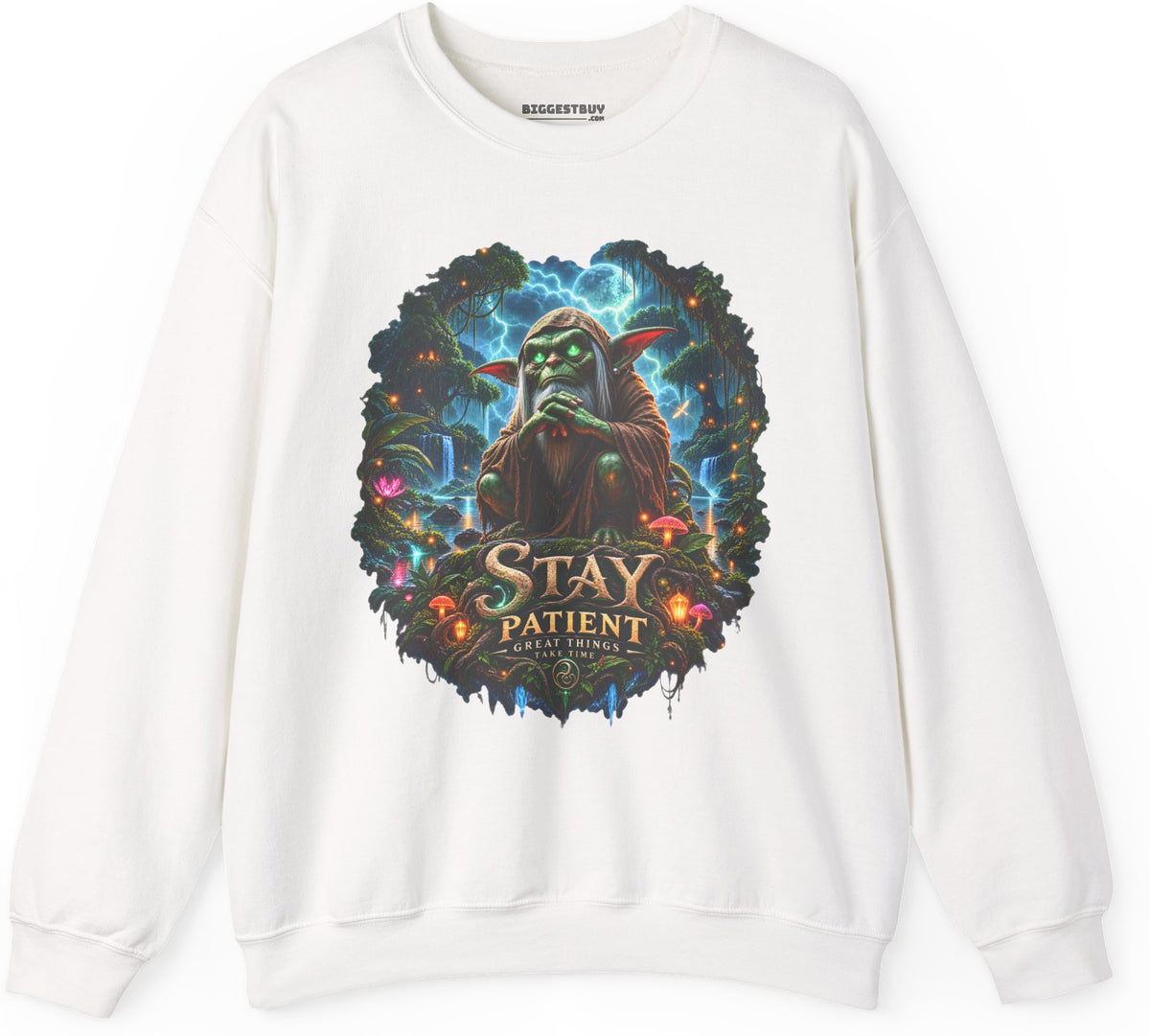Patient Goblin - Crewneck Sweatshirt in White, front view