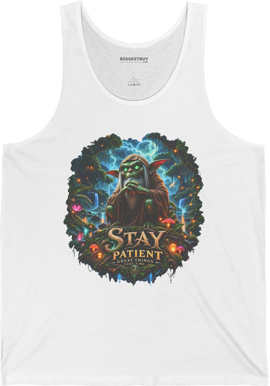 Patient Goblin - Jersey Tank Top in White, front view