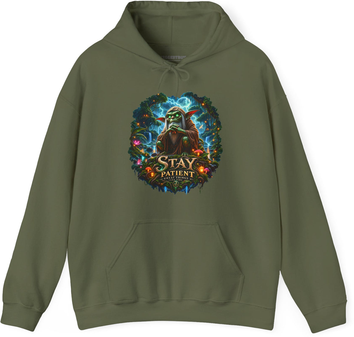 Patient Goblin - Pullover Hoodie in Military Green, front view