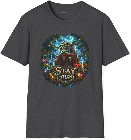 Patient Goblin - Softstyle T-Shirt in Dark Heather, front view