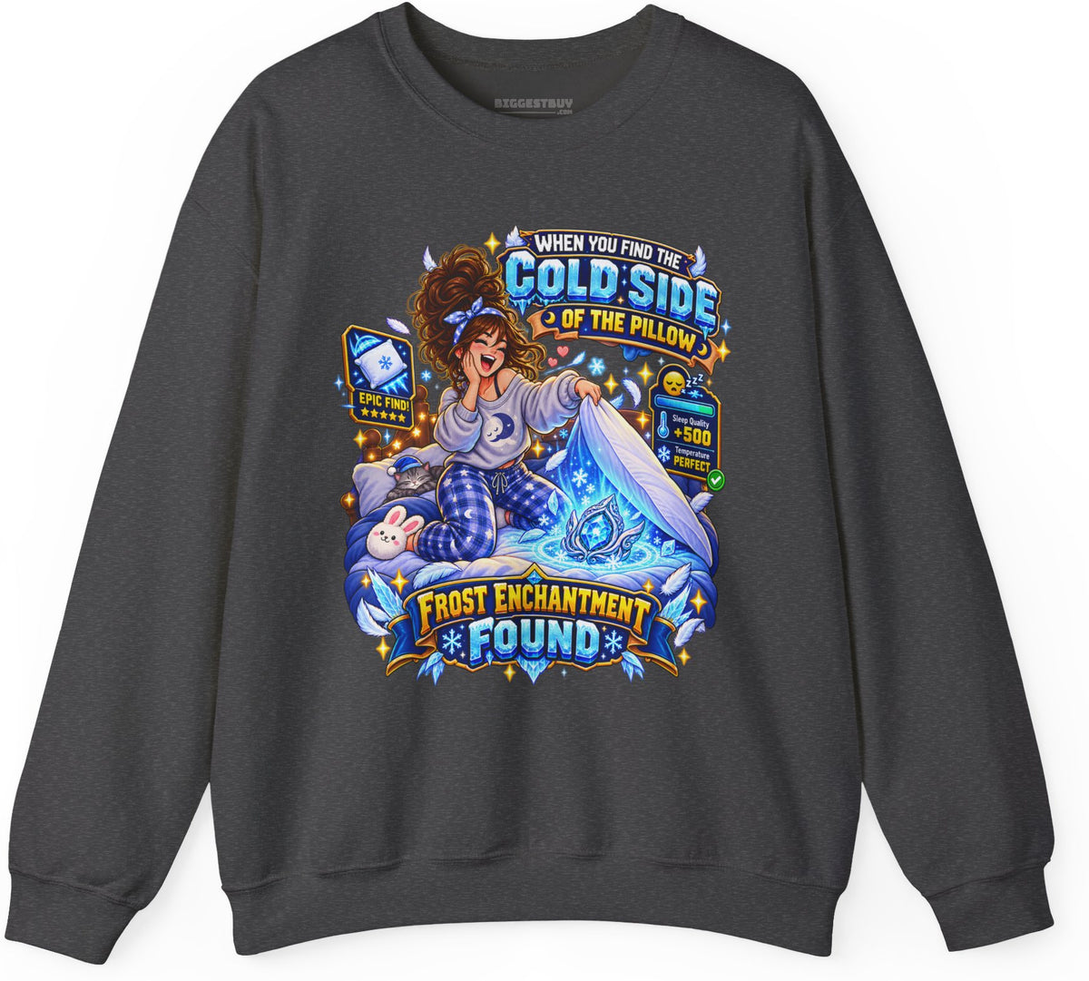 Pillow Party - Crewneck Sweatshirt in Dark Heather, front view
