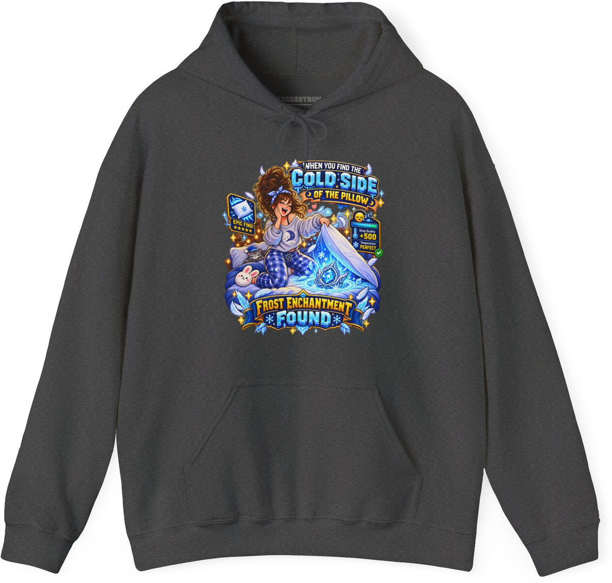 Pillow Party - Pullover Hoodie in Dark Heather, front view