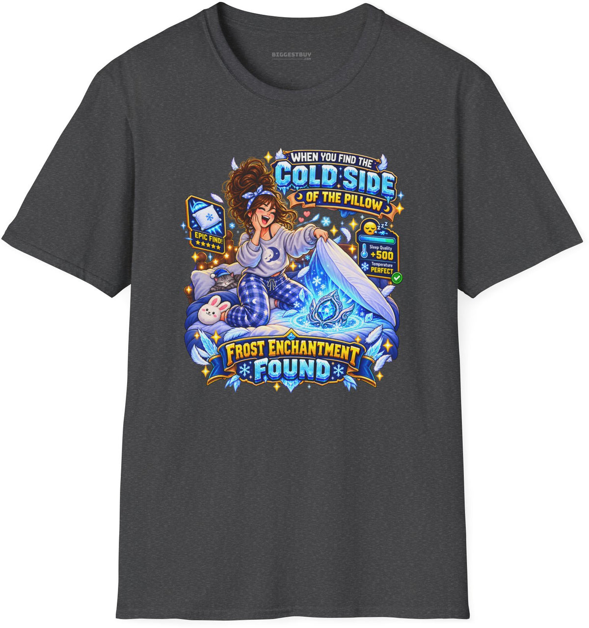 Pillow Party - Softstyle T-Shirt in Dark Heather, front view