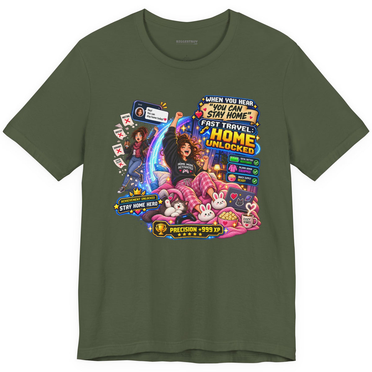 Quarantine Vibe - Classic Jersey Tee in Military Green, front view