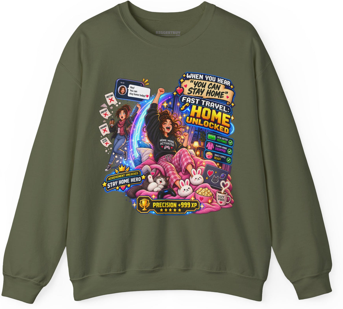 Quarantine Vibe - Crewneck Sweatshirt in Military Green, front view