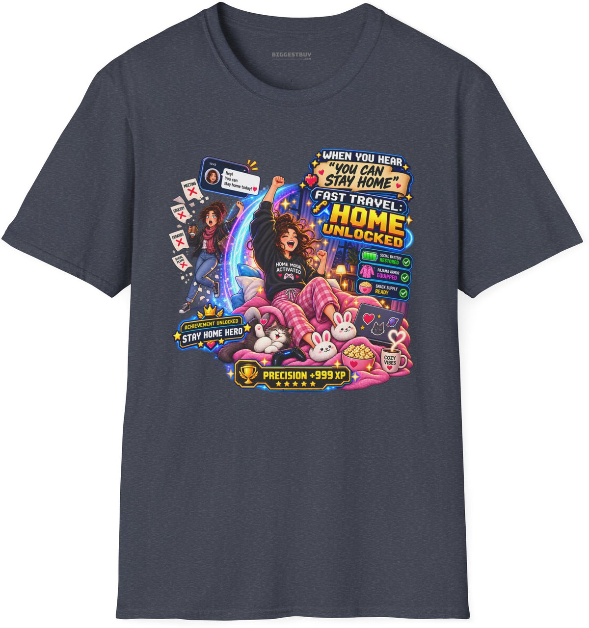 Quarantine Vibe - Softstyle T-Shirt in Heather Navy, front view