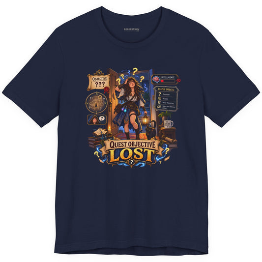 Quest Lost - Classic Jersey Tee in Navy, front view