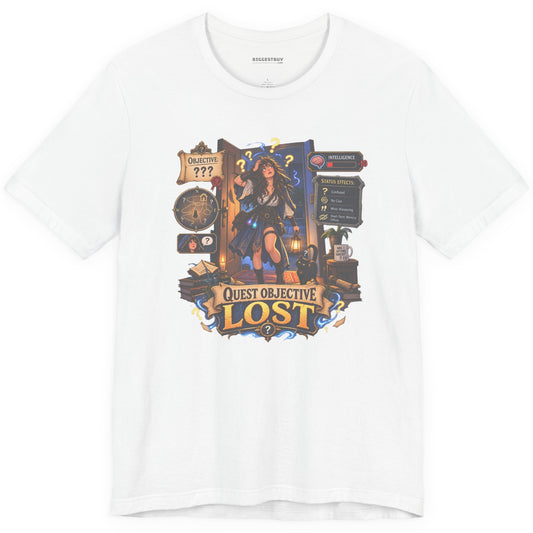 Quest Lost - Classic Jersey Tee in White, front view