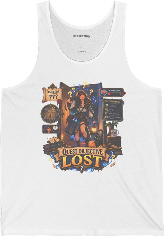 Quest Lost - Jersey Tank Top in White, front view