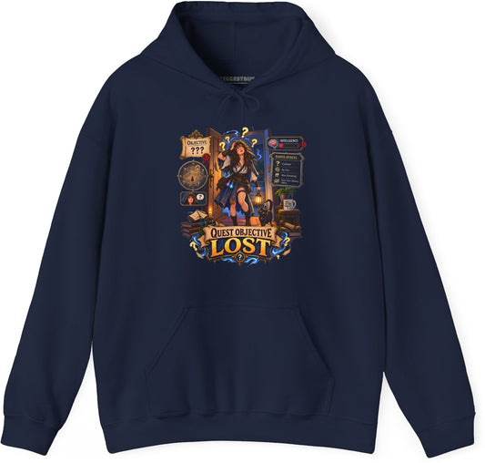 Quest Lost - Pullover Hoodie in Navy, front view