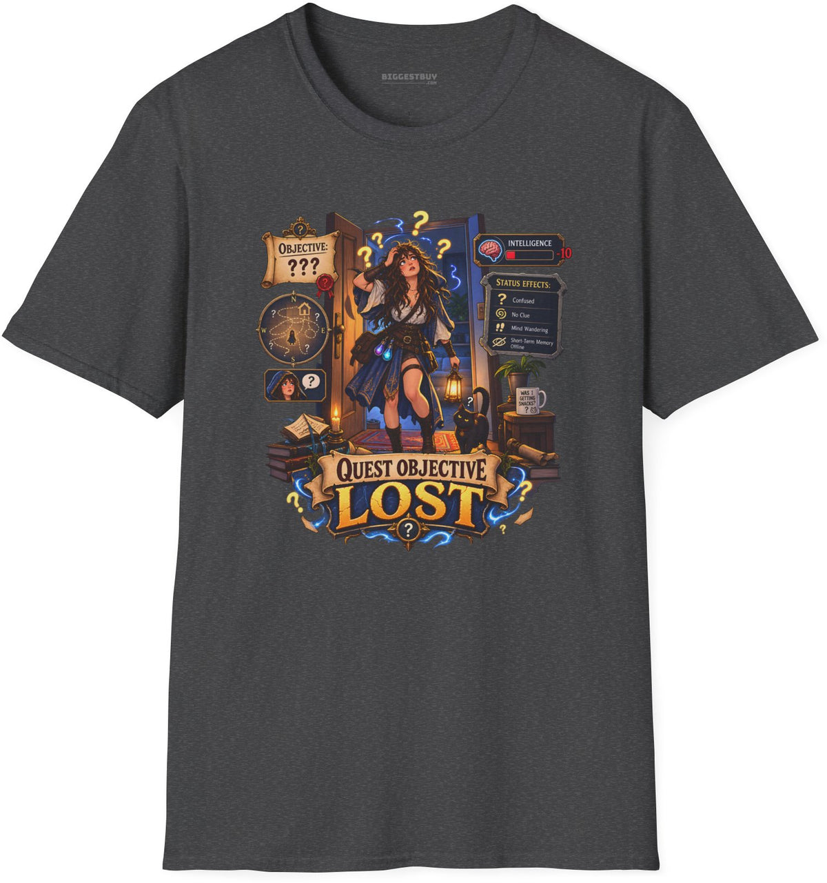 Quest Lost - Softstyle T-Shirt in Dark Heather, front view