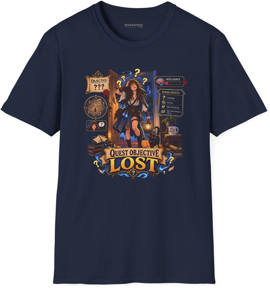 Quest Lost - Softstyle T-Shirt in Navy, front view
