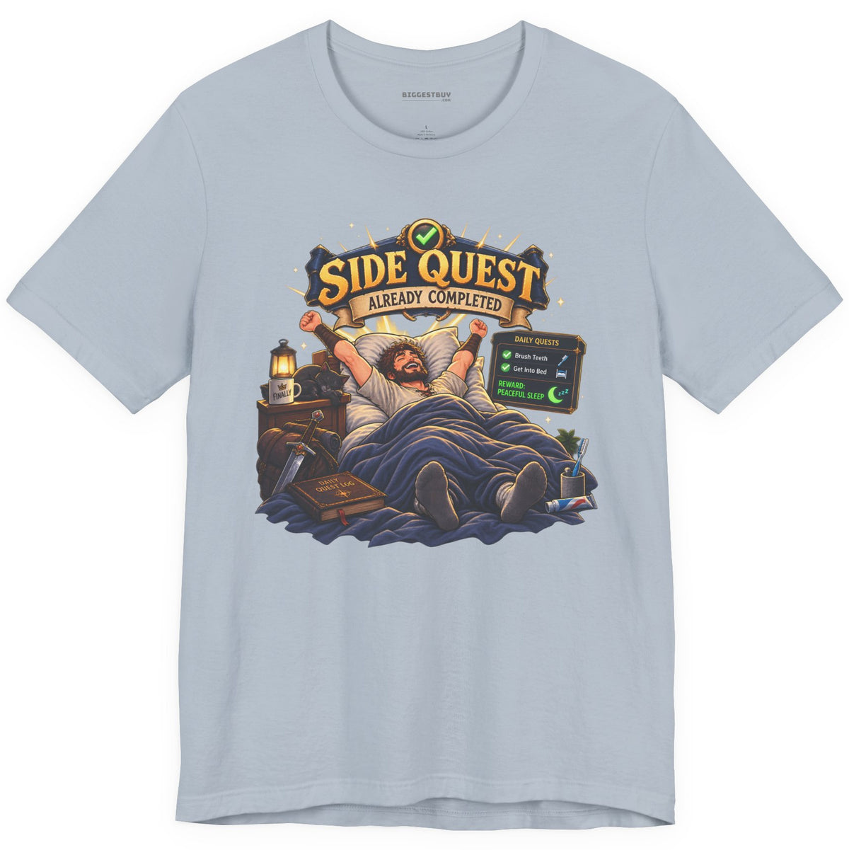 Quest Slumber - Classic Jersey Tee in Light Blue, front view