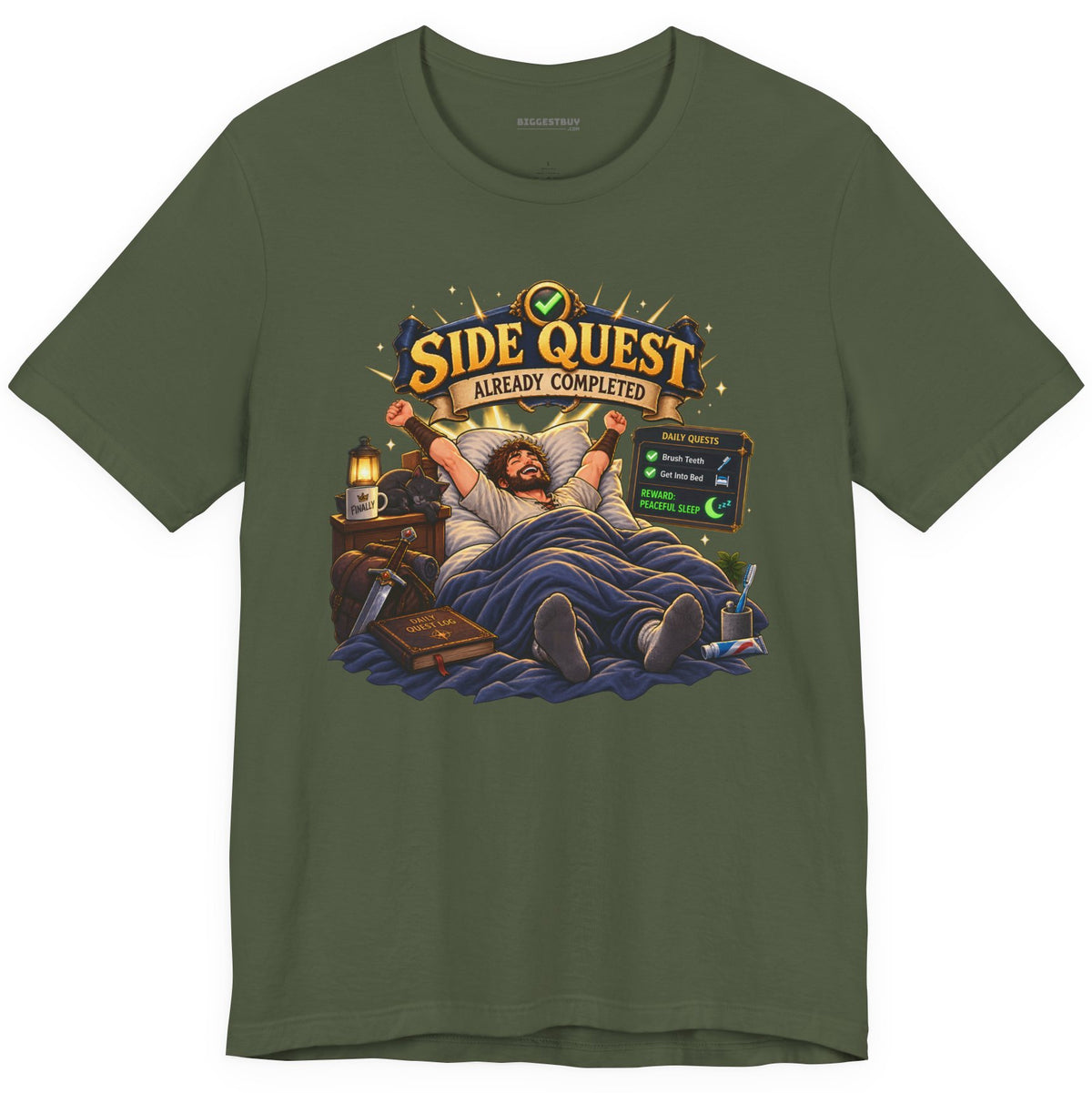 Quest Slumber - Classic Jersey Tee in Military Green, front view