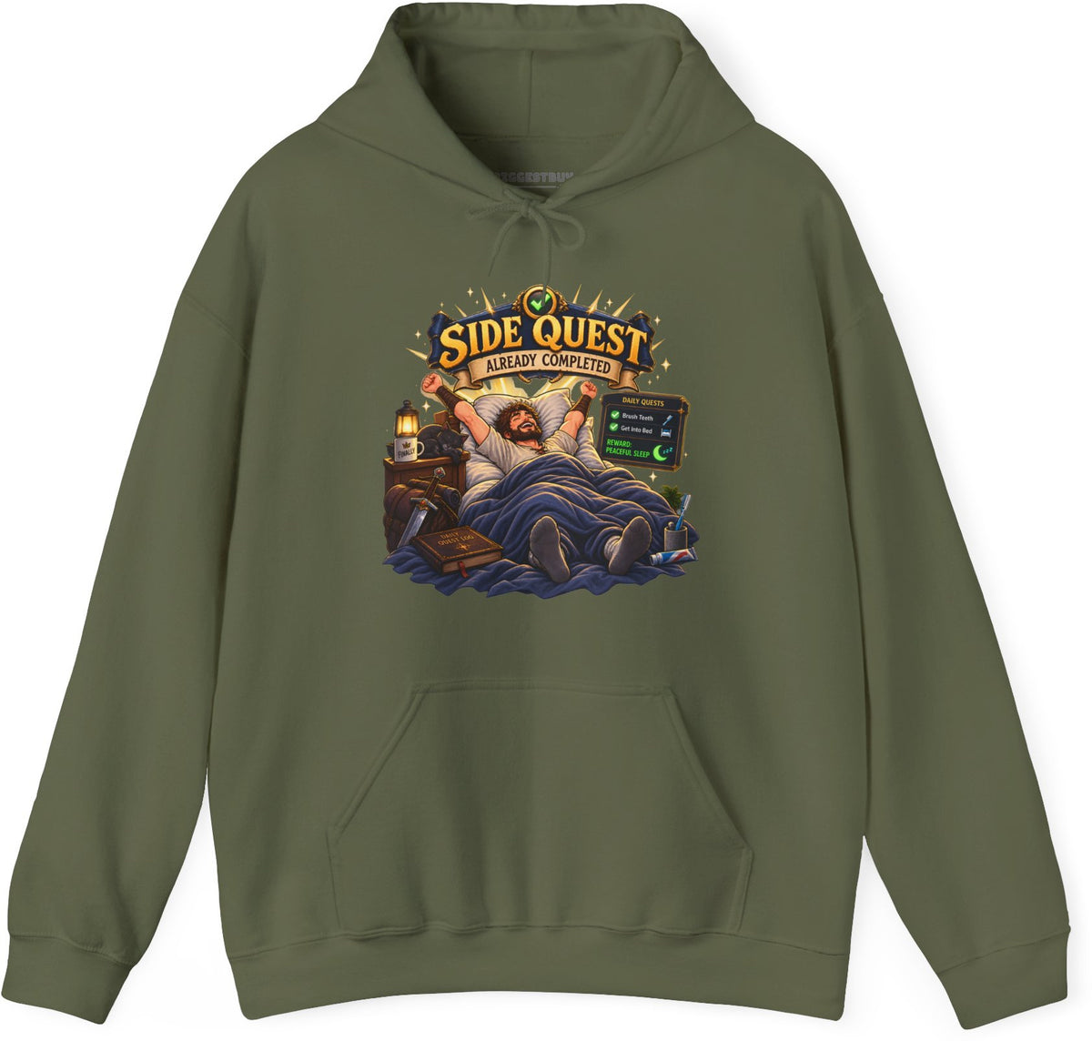 Quest Slumber - Pullover Hoodie in Military Green, front view