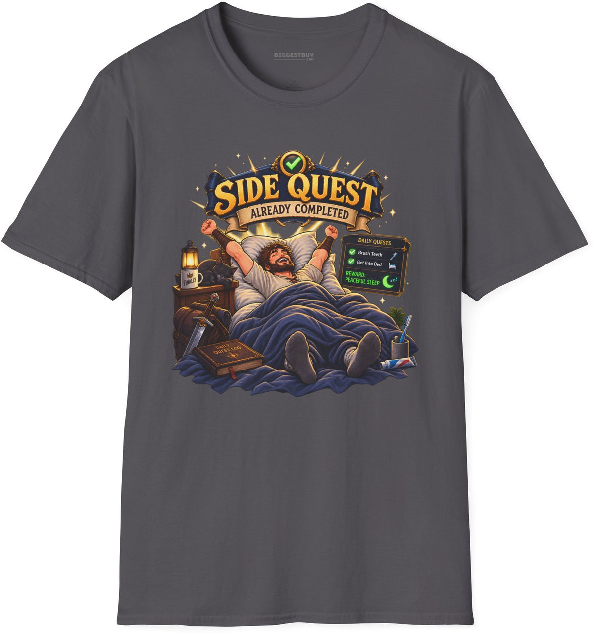 Quest Slumber - Softstyle T-Shirt in Charcoal, front view