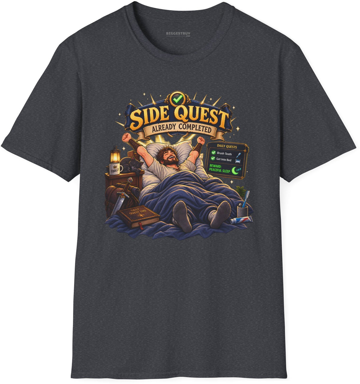 Quest Slumber - Softstyle T-Shirt in Dark Heather Grey, front view