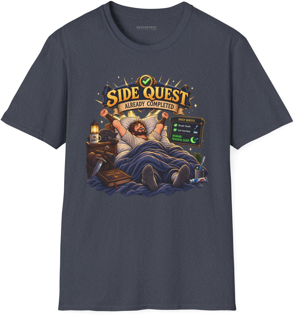 Quest Slumber - Softstyle T-Shirt in Heather Navy, front view