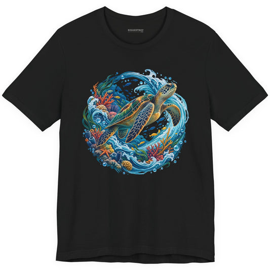 Sea Serenade - Classic Jersey Tee in Black, front view