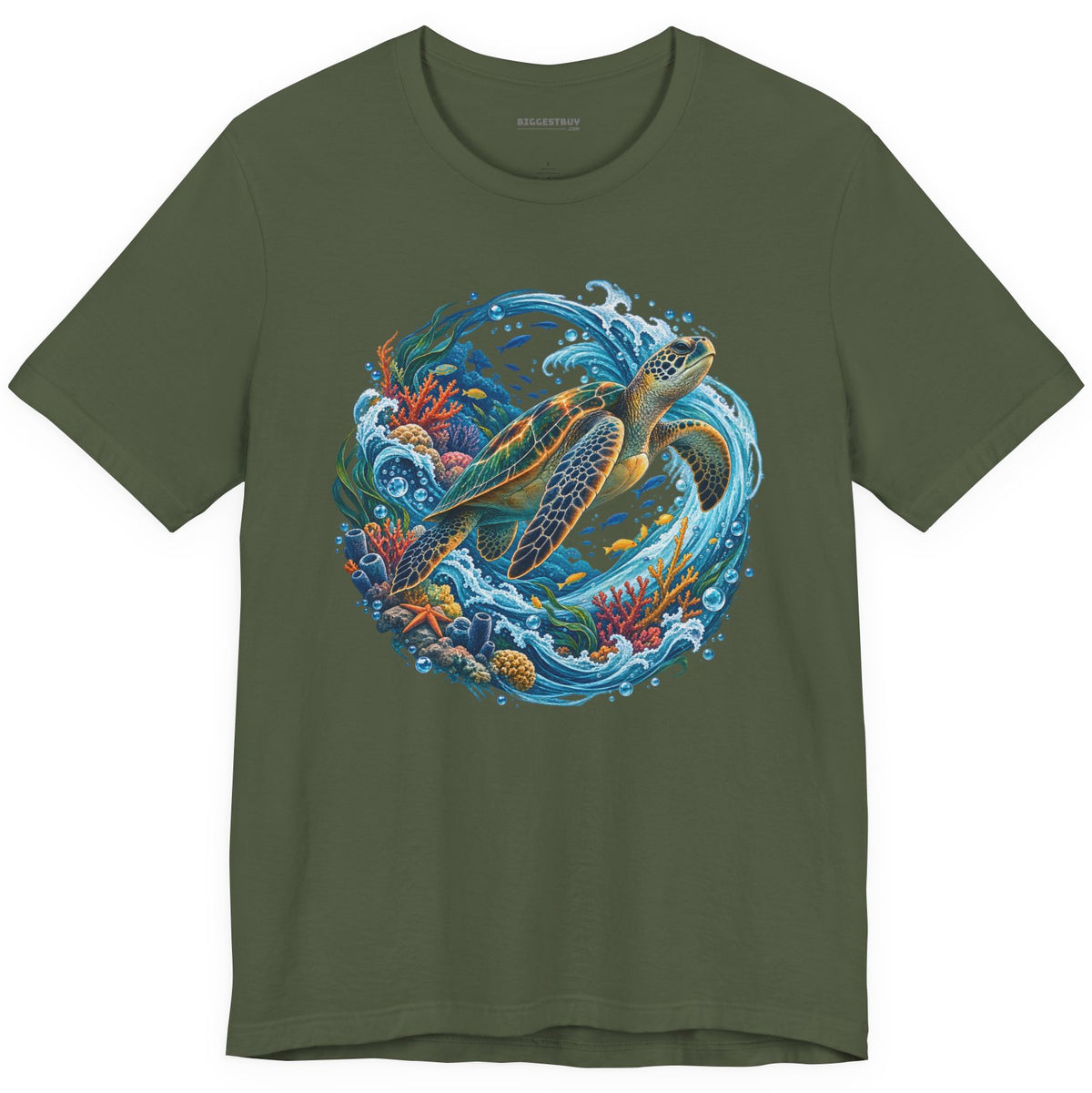 Sea Serenade - Classic Jersey Tee in Military Green, front view