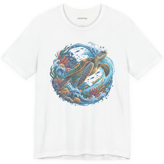 Sea Serenade - Classic Jersey Tee in White, front view