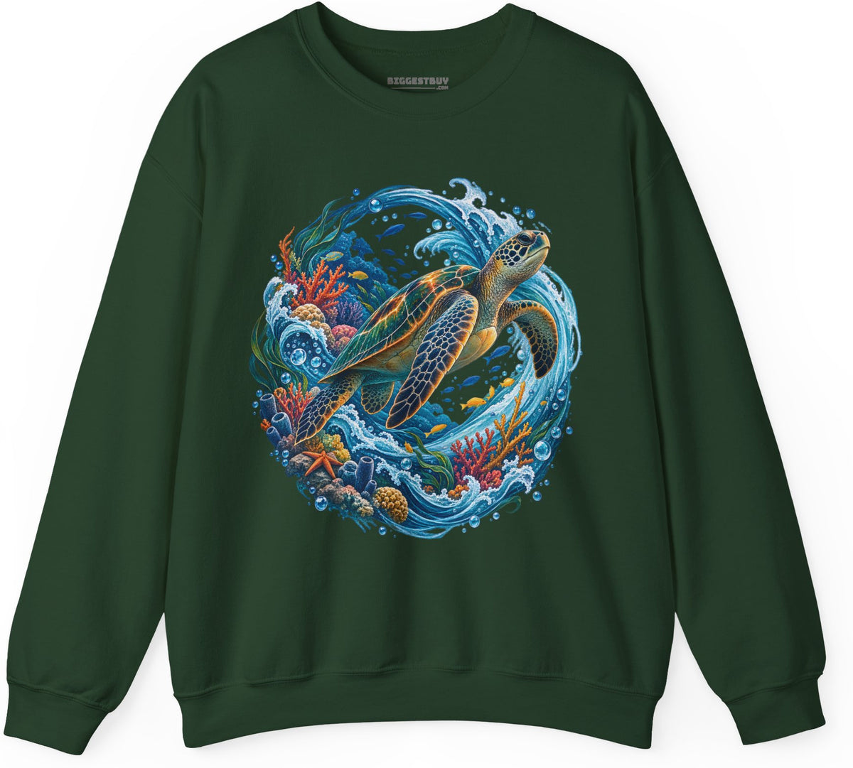 Sea Serenade - Crewneck Sweatshirt in Forest Green, front view
