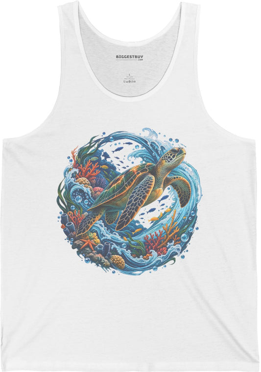 Sea Serenade - Jersey Tank Top in White, front view