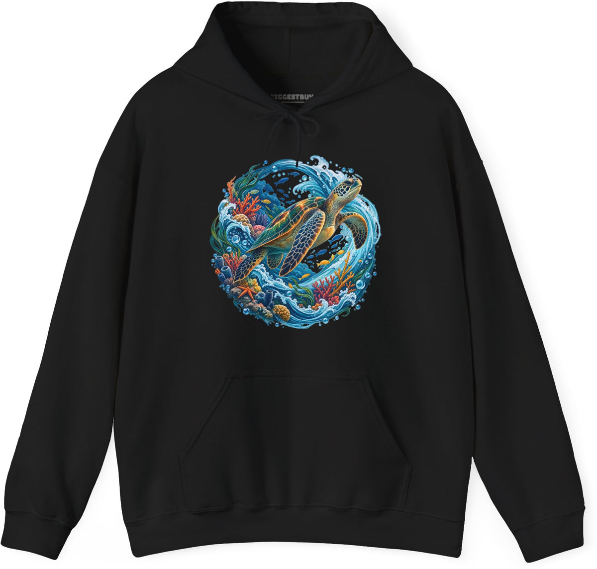 Sea Serenade - Pullover Hoodie in Black, front view