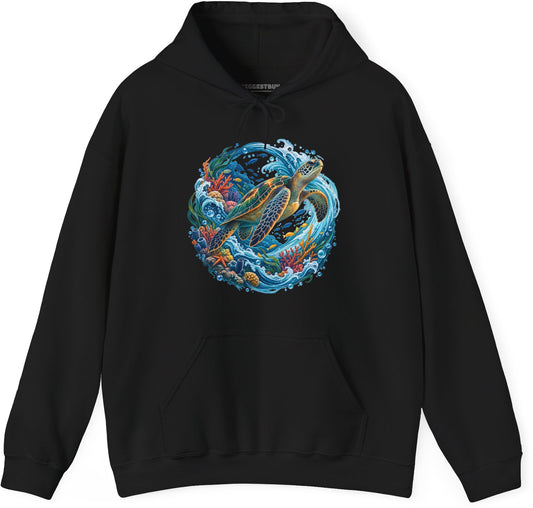 Sea Serenade - Pullover Hoodie in Black, front view