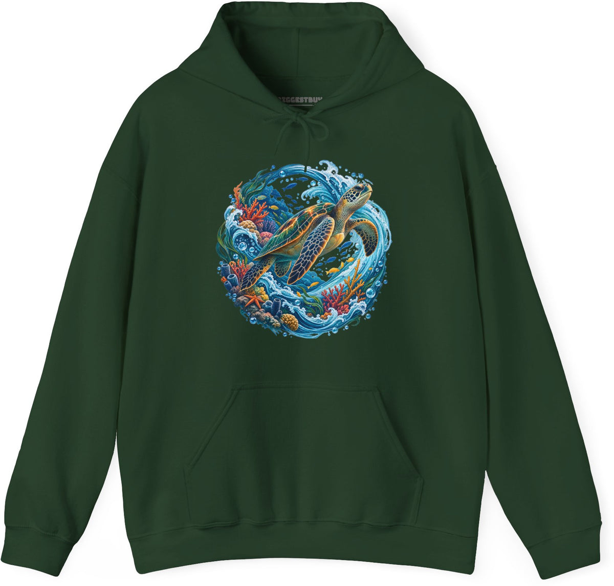 Sea Serenade - Pullover Hoodie in Forest Green, front view