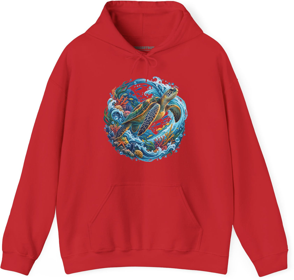 Sea Serenade - Pullover Hoodie in Red, front view
