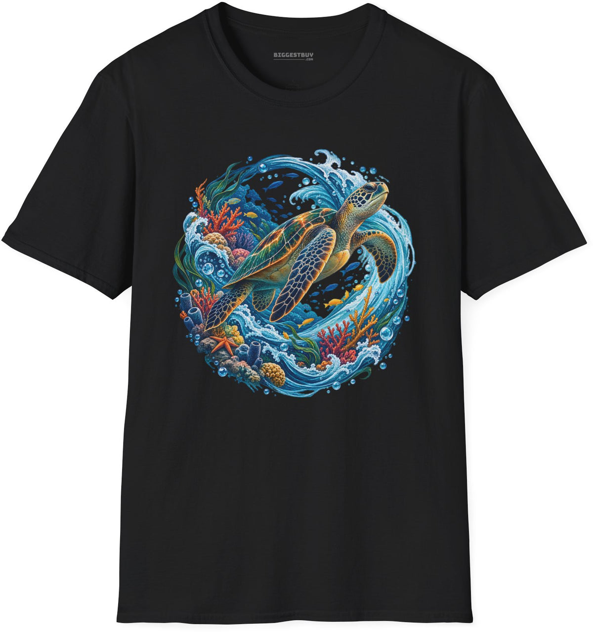 Sea Serenade - Softstyle T-Shirt in Black, front view