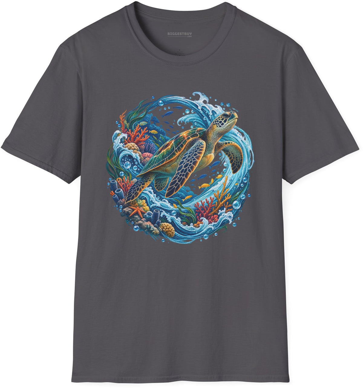 Sea Serenade - Softstyle T-Shirt in Charcoal, front view