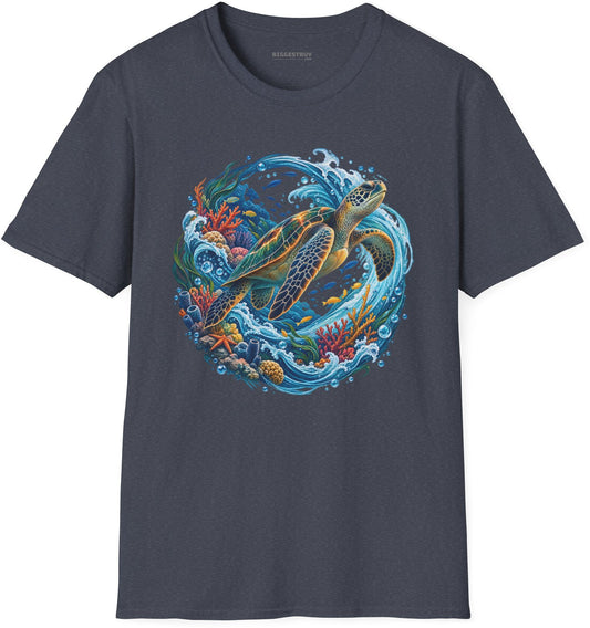 Sea Serenade - Softstyle T-Shirt in Heather Navy, front view